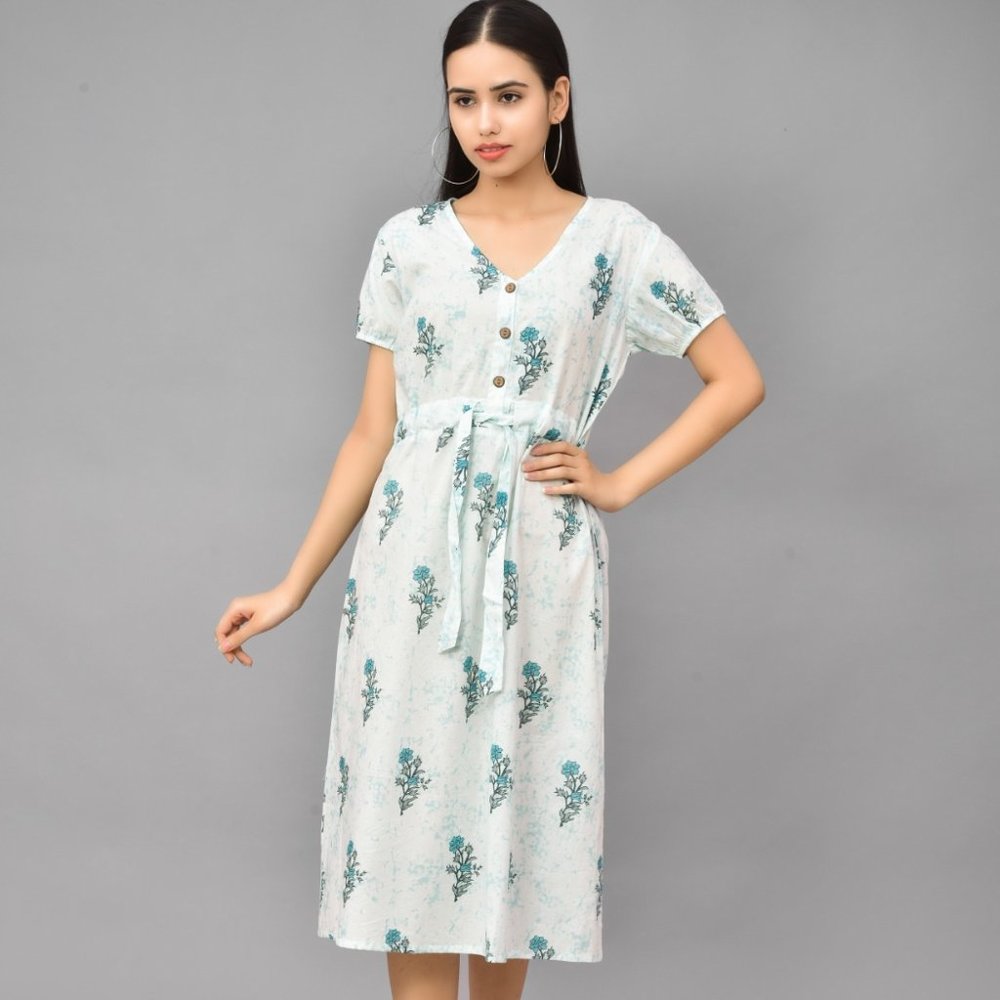 BRAND NEW  Women Cotton Hand-block One Piece Dress